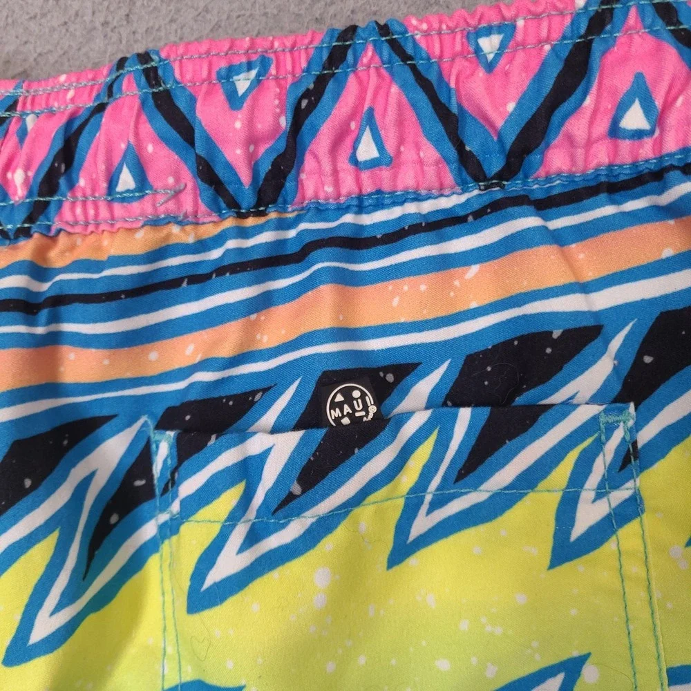 Maui And Sons Swim Trunks Men Medium Colorful Tribal Lined Bathing Suit 29 Waist